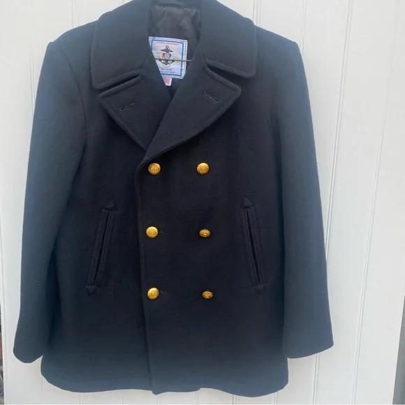 Sterlingwear Boston Double-Breasted Black Wool Navy Peacoat, 40R - Picture 1 of 16